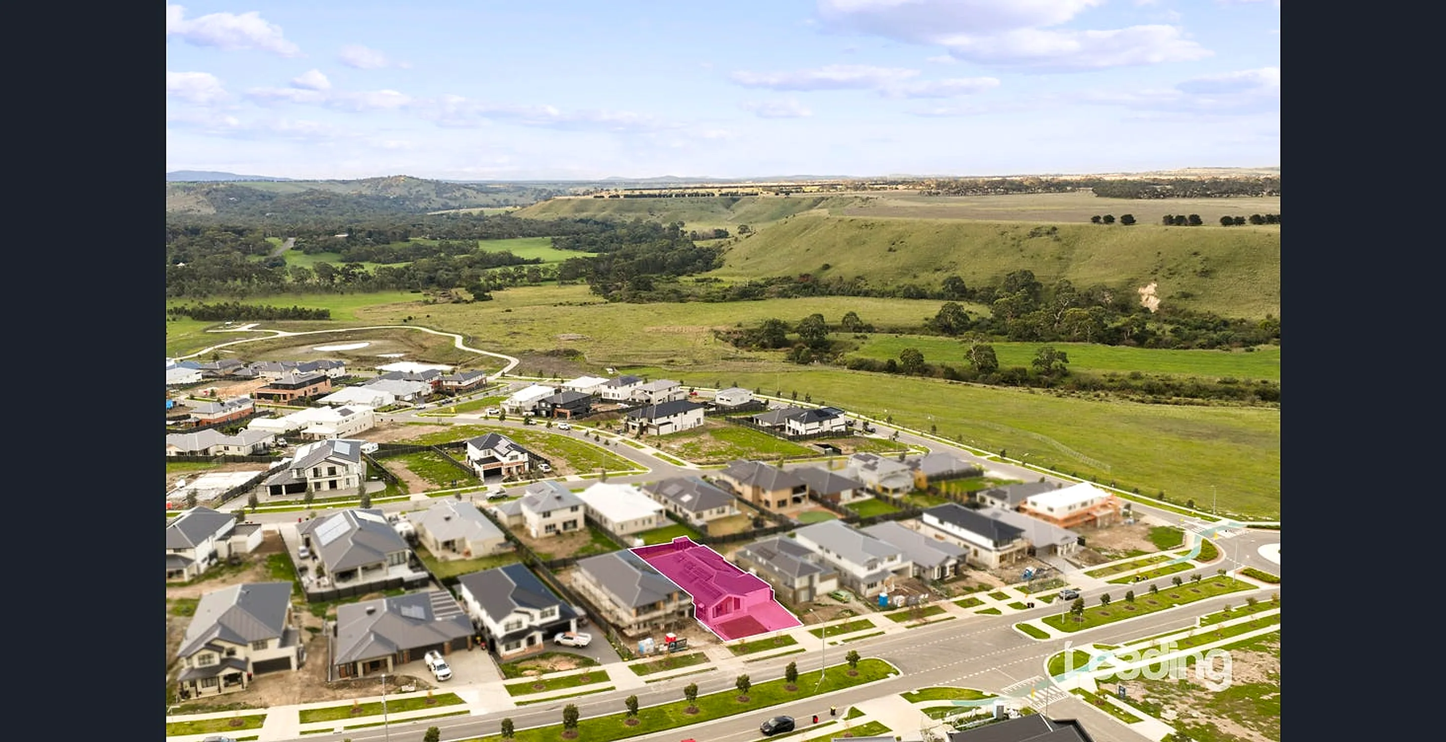 Aerial view over Sunbury toward Jacksons Creek and the surrounding landscape